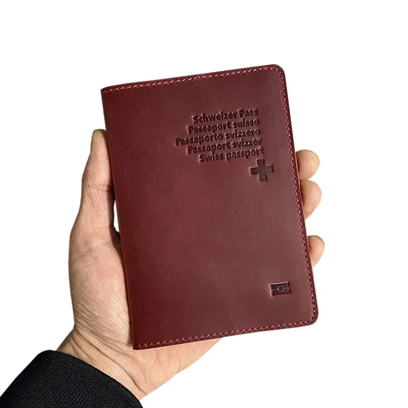 Funda de pasaporte suizo de cuero genuino, soporte de pasaporte de viaje suizo, billetera de pasaporte Schweizer Pass