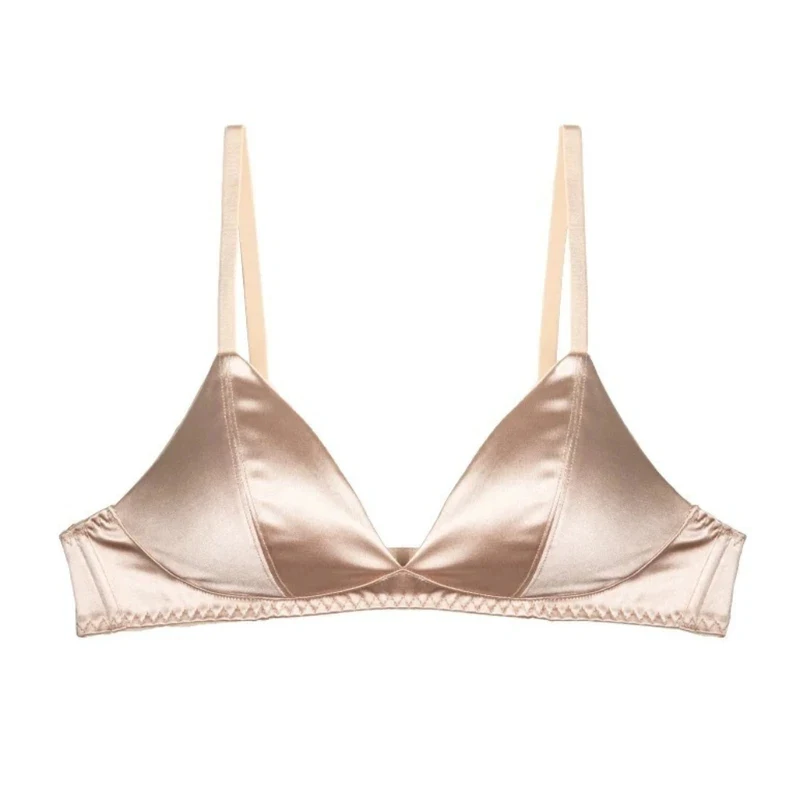 Women Sexy Triangular Cup Bra Thin Seamless Satin Bras Wireless Anti Sagging Comfortable Underwear