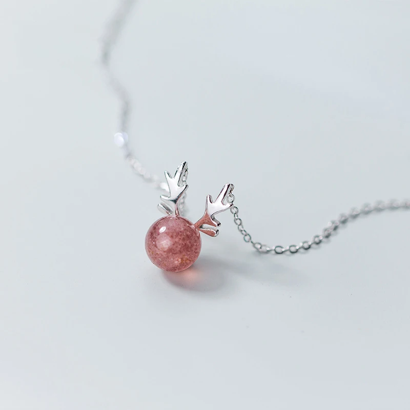 

44cm Silver 925 Necklace Deer Horn Necklace Pendant Minimalist Fashion 925 Silver Adjustable Necklace For Women Strawberry