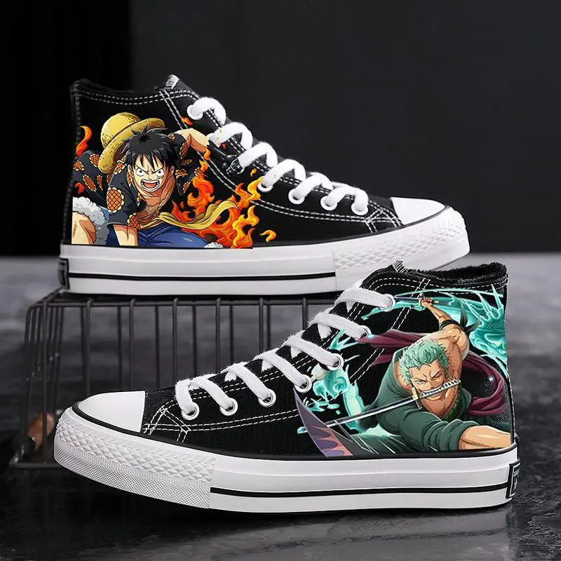 Novo One Piece dos desenhos animados bonito dos desenhos animados Luffy Zoro Ace sapatos de lona de alta qualidade casal sapatos casuais graffiti sapatos de pano atacado
