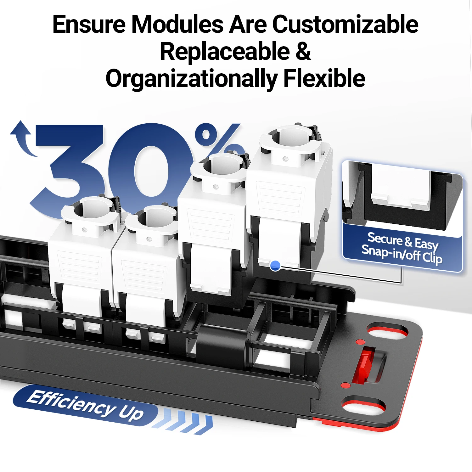 AMPCOM 1U 24-Port Rack-Mounted Patch Panel with Detachable CAT6/CAT6A Keystone Jack