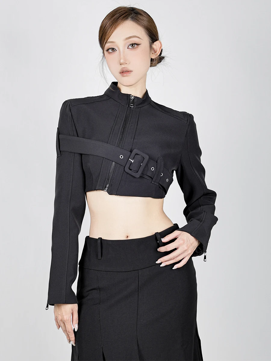 

Женское приталенное пальто с поясом, асимметричным дизайном, завышенной талией, из полиэфирного волокна, на молнии