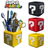 Super Mario Cartoon Question Marks Pen Container Home Office Desktop Decoration Plastic Pen Holder Stationery Organizer Box Gift
