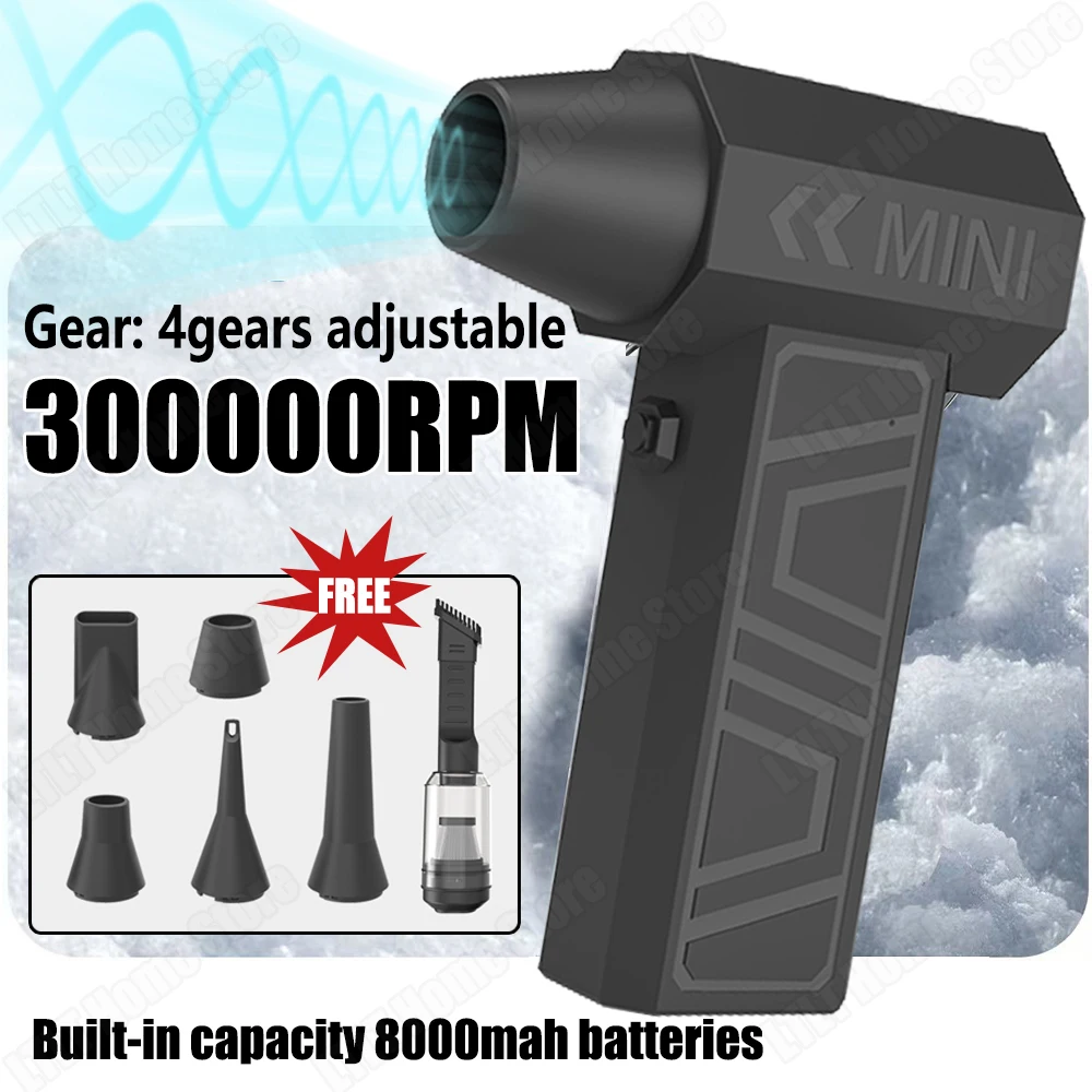 

8000mah Cleaning Blower Tool Car Blowing Snow Electric Air Duster 300000RPM Turbo Jet Fan 4 Gears adjustable Type-C Charging