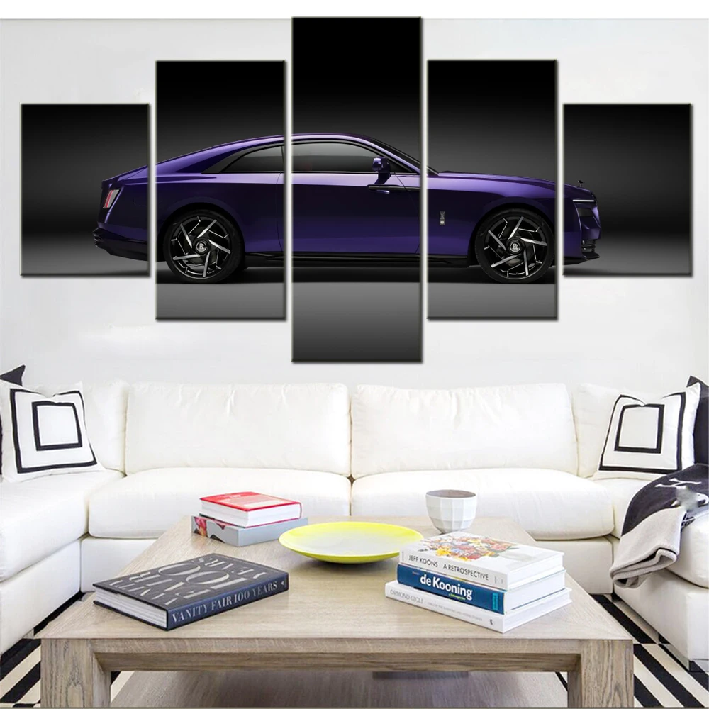 

5 Pieces Canvas Wall Arts Poster Painting Cars Black Badge Spectre Luxury EV Wallpaper Home Decor Picture Printing Mural