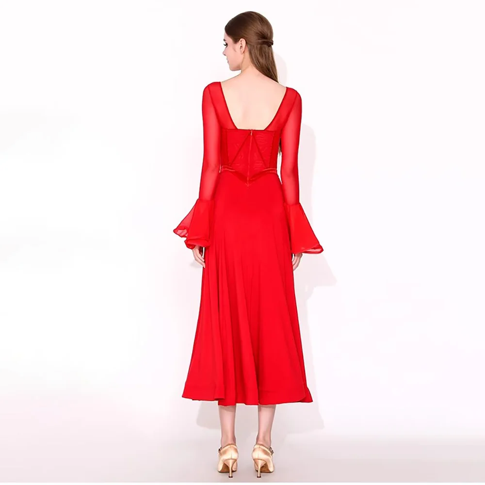 2025년 신상 우아한 볼룸 댄스 드레스 여성 공연 모던 댄스 연습 의상 긴 소매 탱고 왈츠 댄스복