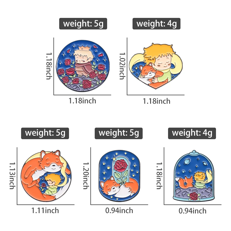 Boy Fox rose Enamel Pins Cartoon Fairy Tale Brooches Backpack Clothes Lapel Badges Animal Cute Jewelry Gift for Kids