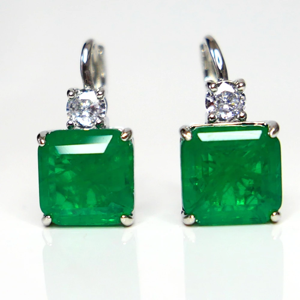 KQDANCE Lab Created Square 12*12 mm Emerald Earrings with Green Zircon Stones Copper Jewelry For Women New Wholesale