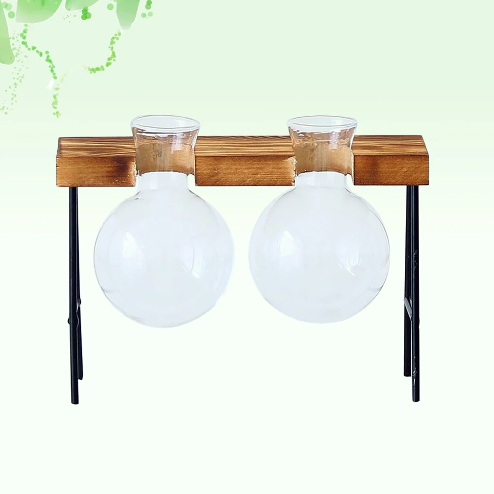 

Hydroponic Container Wooden Frame Decor Flower Pot Vase Round Glass Plant Pots Bamboo