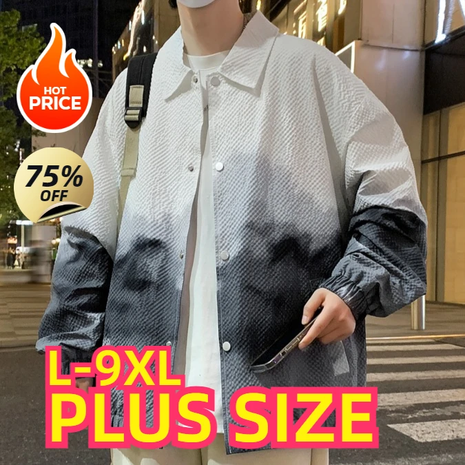 

Plus Size Gradient Jacket Men's Autumn Colour Blocking Tide Loose Casual Jacket Gangster Handsome Lapel Couple Clothes 8XL 9XL