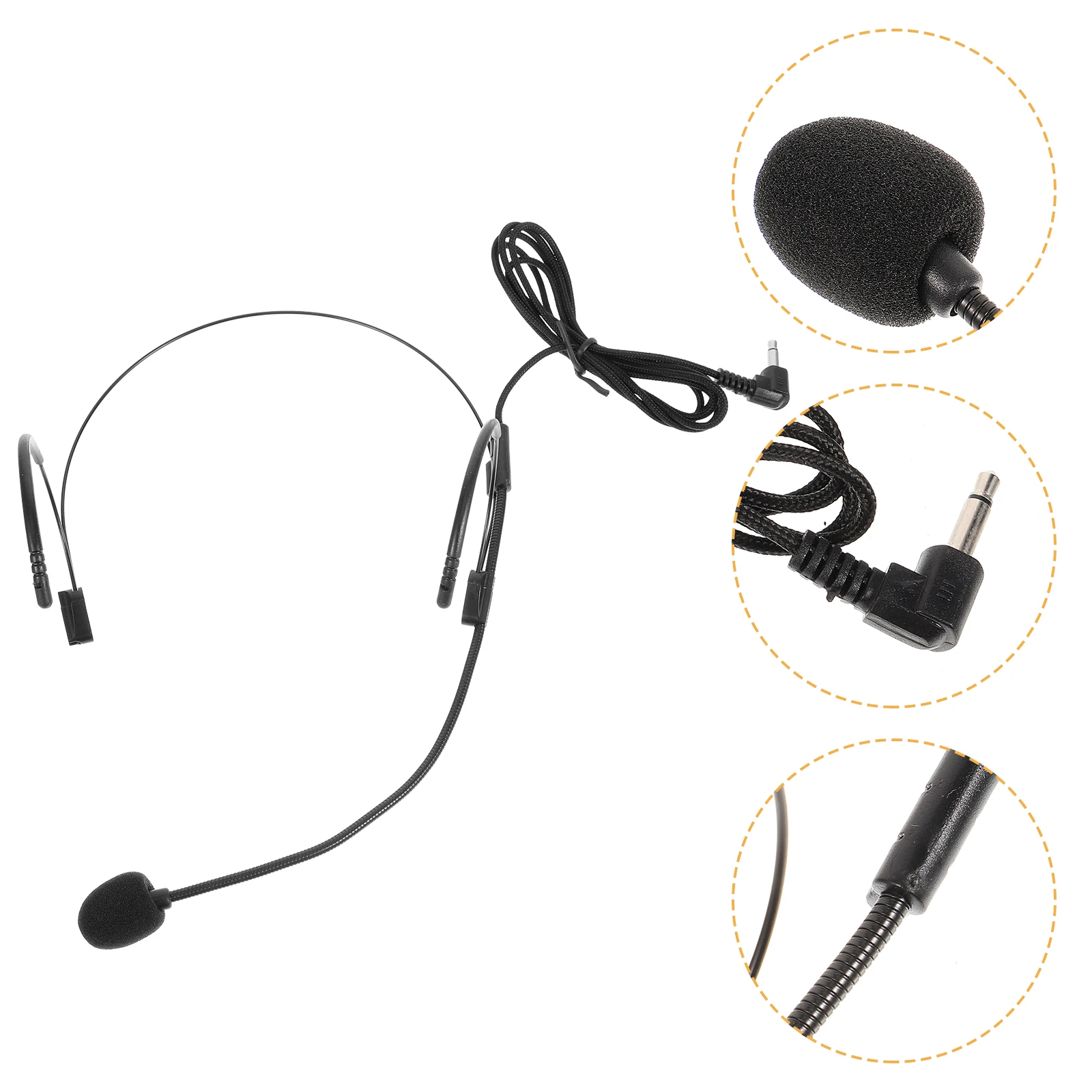 

Head Microphone Black Headset Mini Wired Small Ultra-thin Two-ear Hanging Mic for Singing Speaking Stage Presenters Lecturers