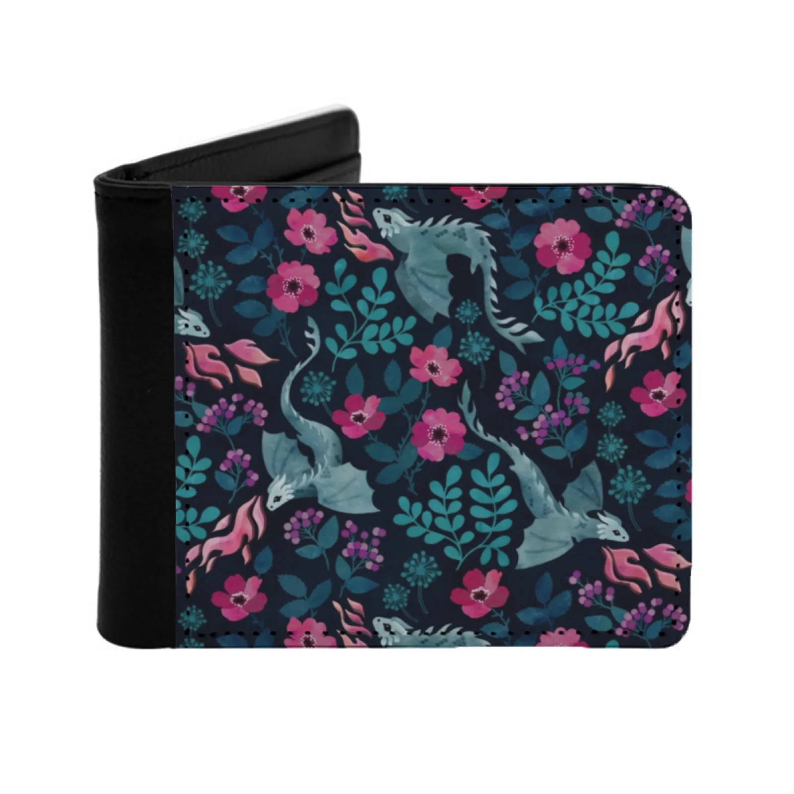 

Цветочный в темноте драгоценности, персонализированный мужской кожаный кошелек, сумка для кредитных карт, кошелек Adenaj, цветочные цветы, акварель, роза