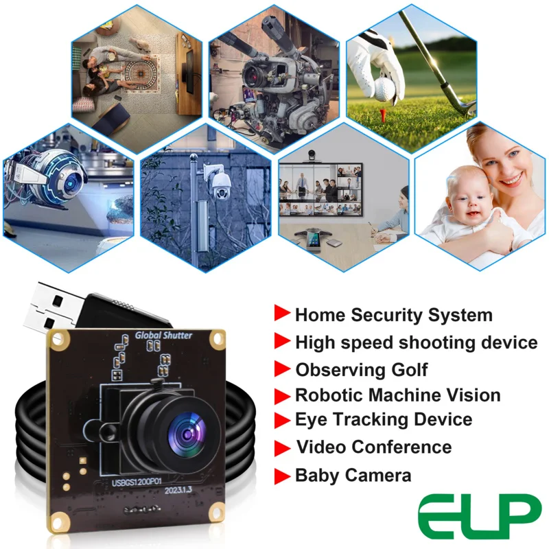 Global Shutter Camera MJPEG 90fps 1200P 1080P Aptina AR0234 Color Sensor Wide Angle 2.1mm lens USB Webcam Module