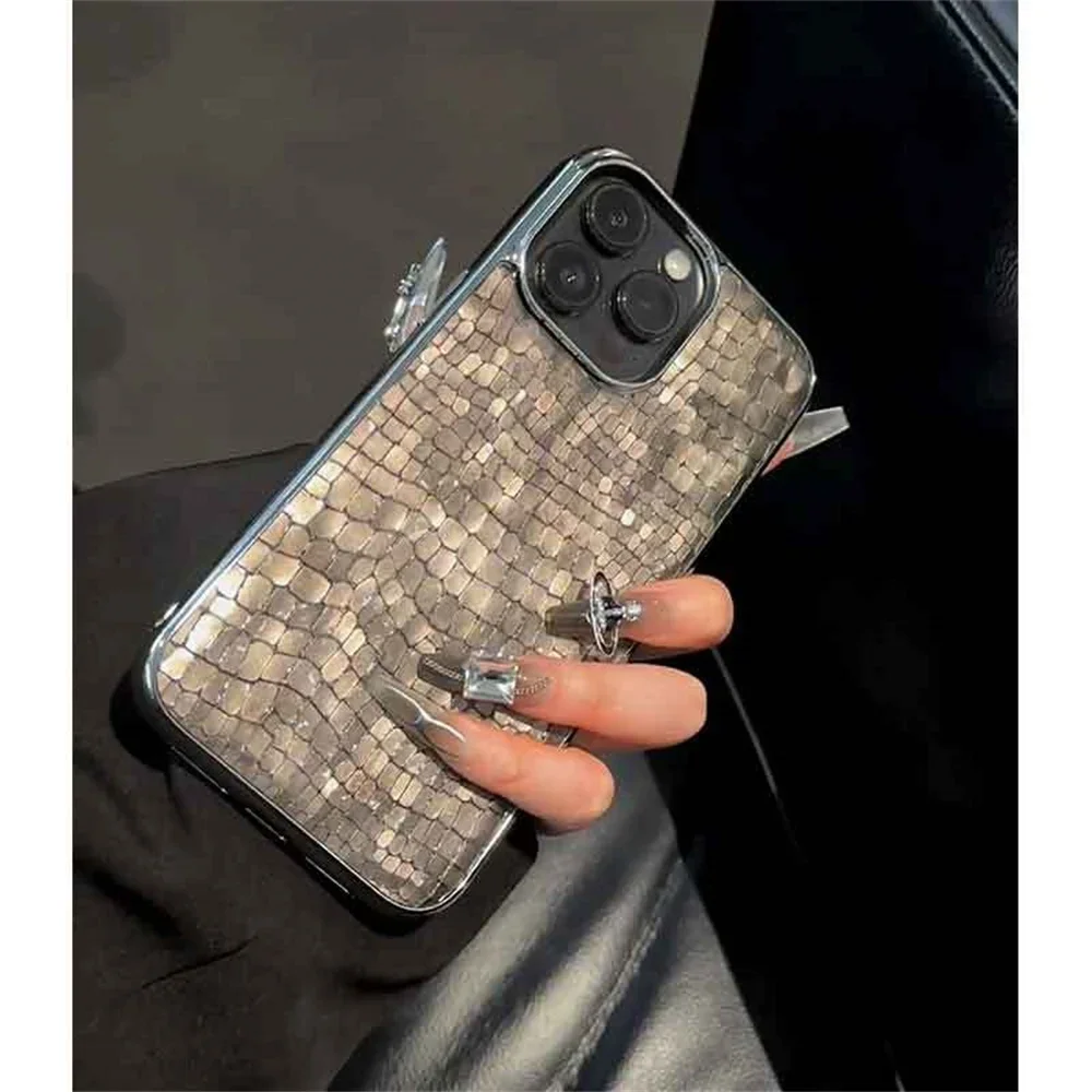 Luxury Glossy Crocodile Pattern Case For iPhone 16 15 14 13 12 11 Pro Max Plus Plating Cool Armor Shockproof Bright Color Cover