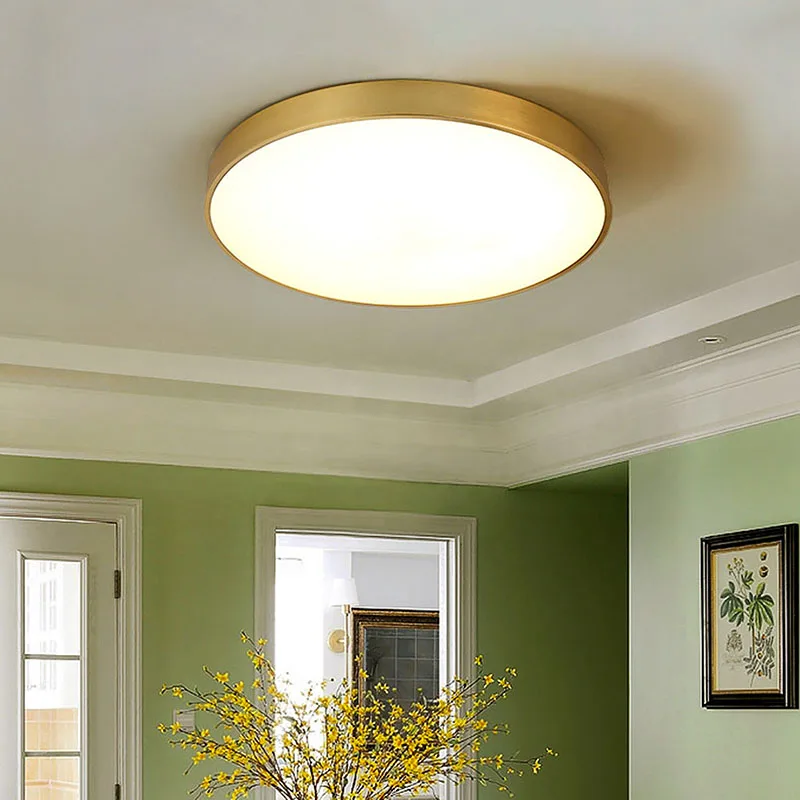 الذهب الأمريكي الرجعية جولة ديكور المنزل مصباح النمط الأوروبي الفاخر غرفة المعيشة غرفة الطعام الأسود LED النحاس أضواء السقف الفن