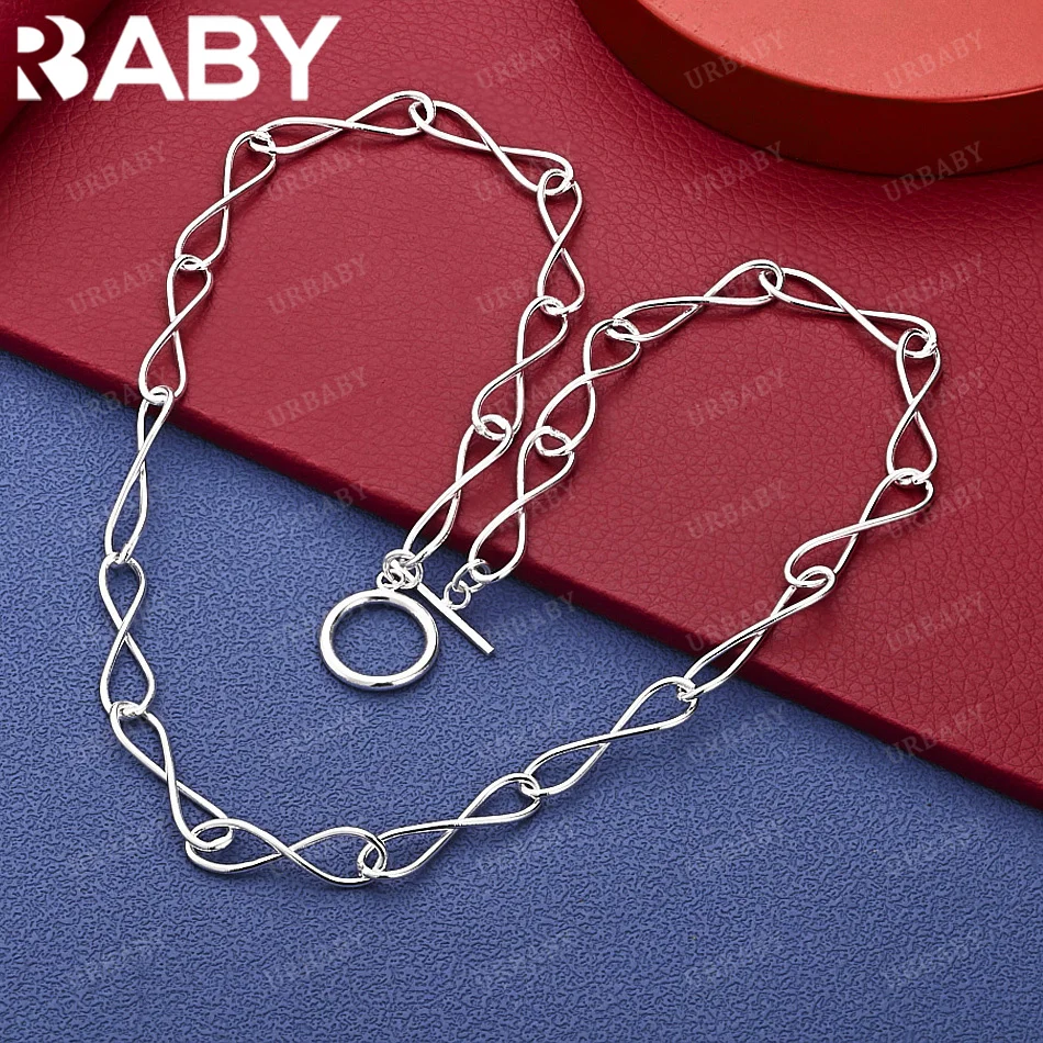 

URBABY 50cm 925 Sterling Silver Chain Necklace Charm Trend Birthday Gifts Fashion Party Fine Jewelry