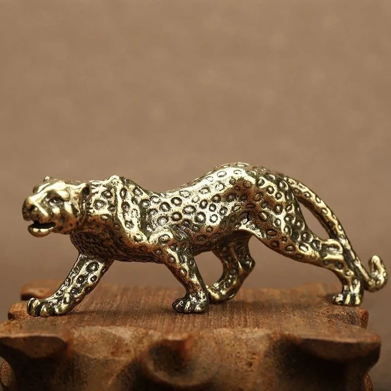 Retro Brass Money Leopard Figurine Office Desktop Decor Antique Copper Piece Pocket Play Collectible