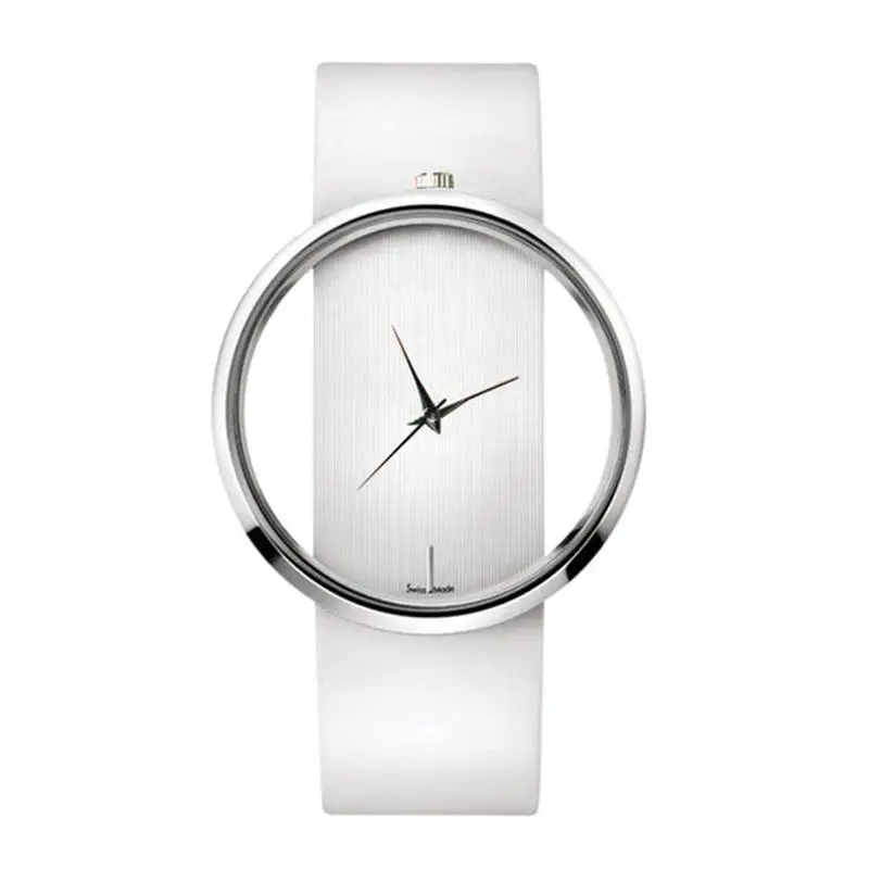 Fashion Unique Double Hollow Watches Women Minimalism Simple Watches White Leather Strap Quartz Wristwatches Ladies Reloj Mujer