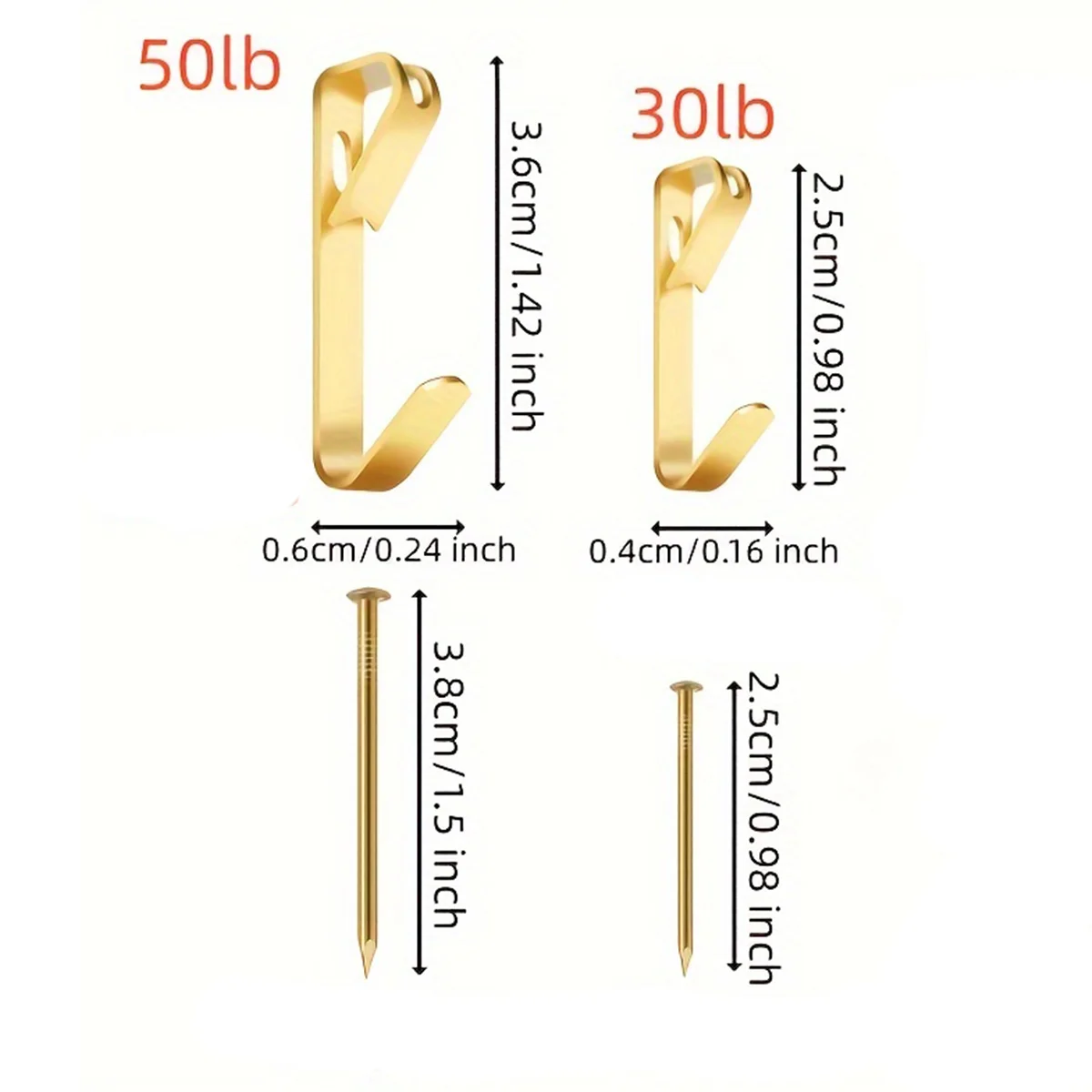 200-Piece Picture Hanging Kit – Gold Metal Hooks & Nails – Heavy-Duty Wall Hooks for Photo Frames, Mirrors, and Art