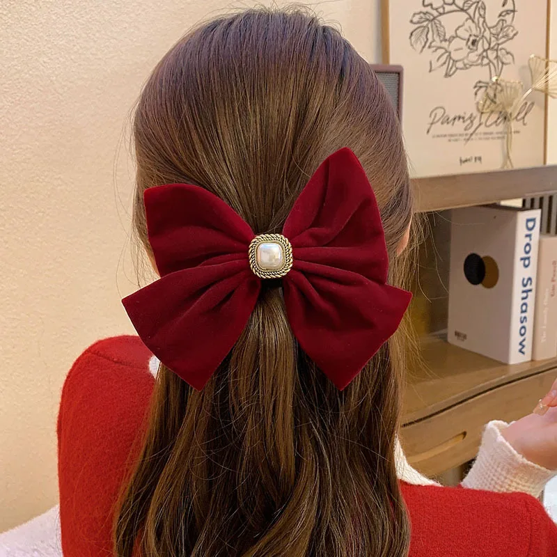 Red velvet bow hairpin women's back head clip hair accessories new festive haircard headgear gifts  hair clips for women