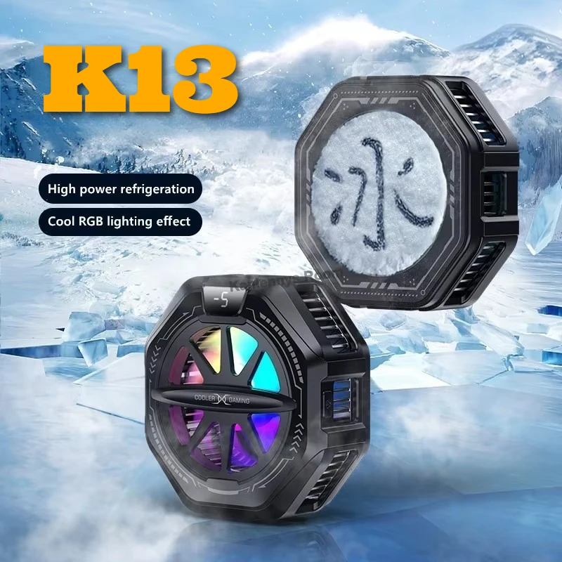 

NEW K13 Intelligent Temperature Control Mobile Phone PUBG Game Cooler Semiconductor Magnetic/ Back-clip 2 in 1 Cooling Radiator