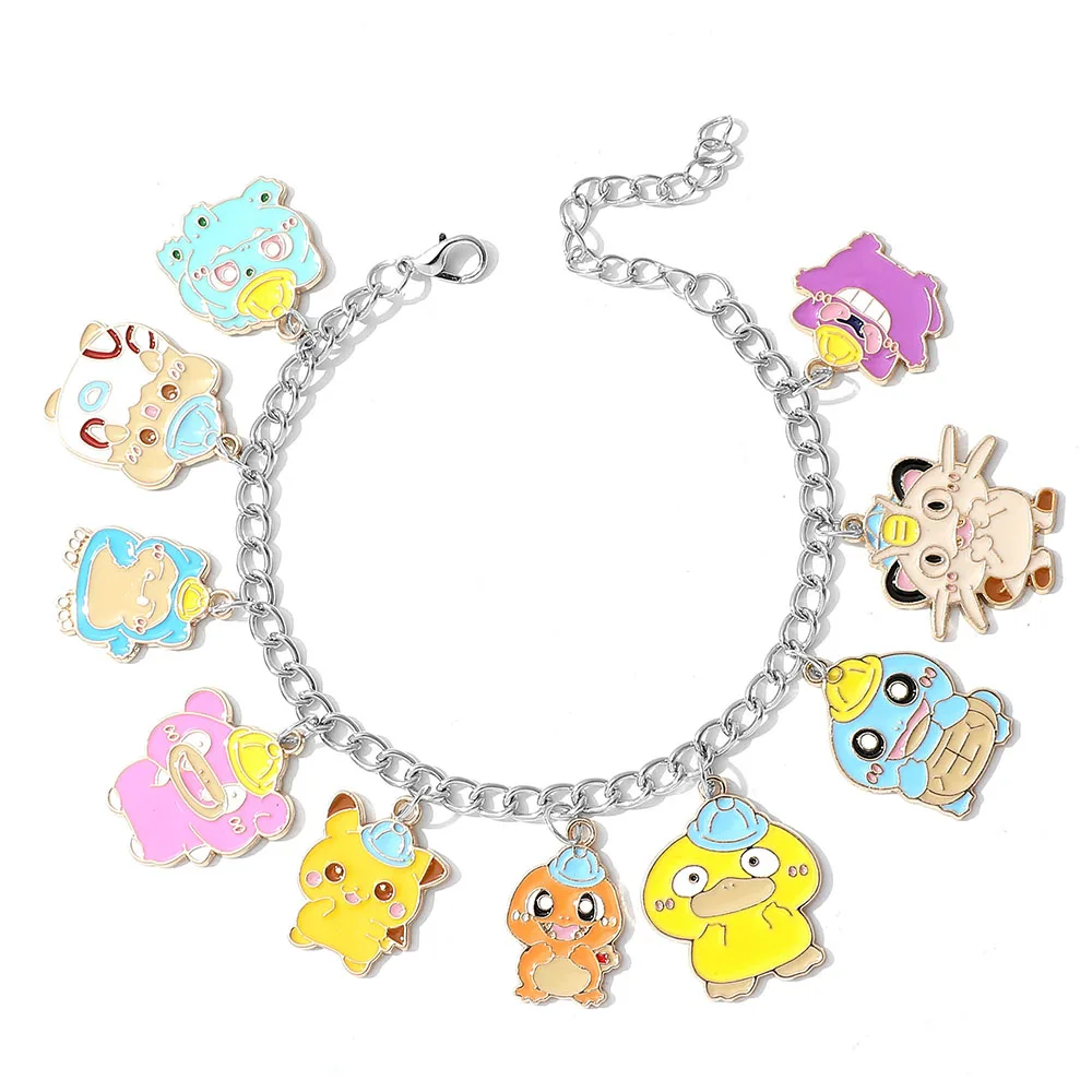 Anime Bracelet for Women, Cute Cartoon Pikachu Pendant, Metal Enamel Charm Bangle, Fashion Jewelry, Hand Chain Gifts