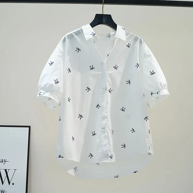 Women's Shirt Short Sleeve Thin Loose Printing Buttons Office Lady Simplicity Comfortable Refreshing All-match Casual Generous