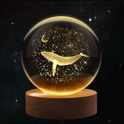 1pc 3D laser engraving โโโโโโโ moon with whale walk, crystal ball night light, modern polished glass decoration, Christmas, Hall