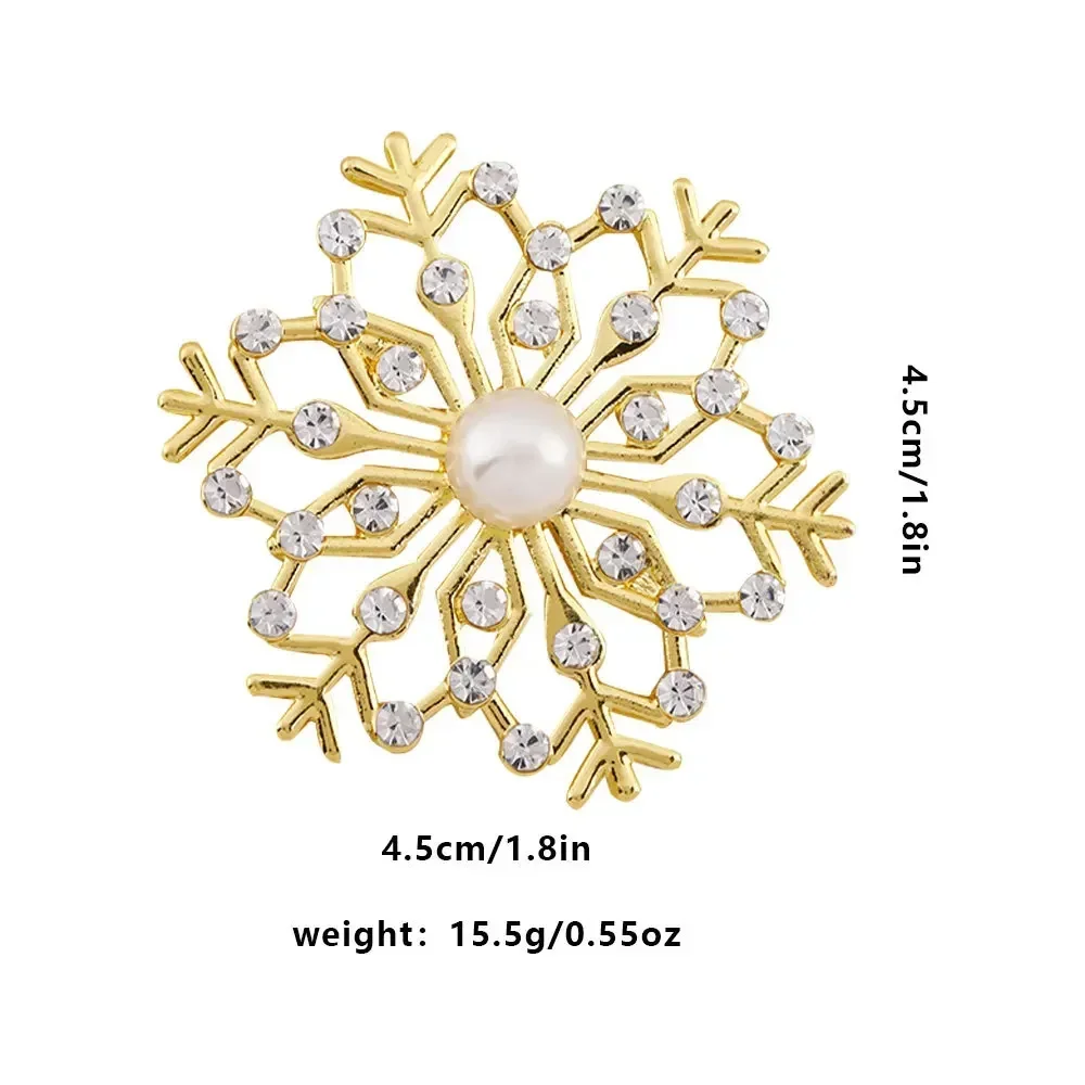 New Product Creative Christmas Ins Classic Style Rhinestone Pearl Snowflake Brooch Simple Anti-Unwanted-Exposure Buckle Corsage