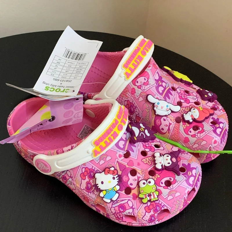 

Miniso Snoopy Sanrio Carochi Children'S Hole Shoes Girls Hellokitty Sandals Children Kt Cat Slippers Cross 2024 New.