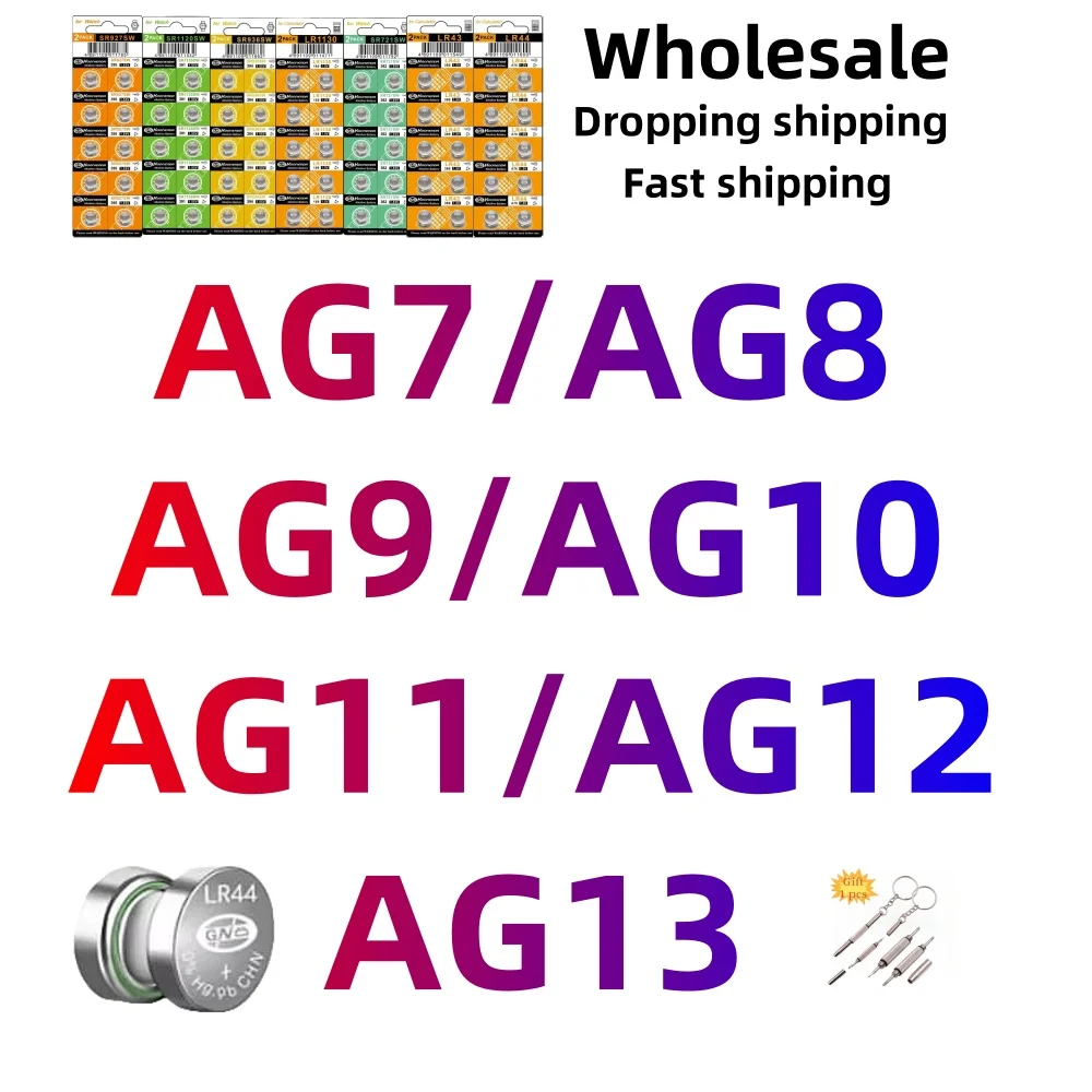 

500pcs Wholesale LR44 Batteries AG7 AG8 AG9 AG10 AG11 AG12 AG13 Premium Alkaline Battery 1.5V Watch Light Button Coin Cell