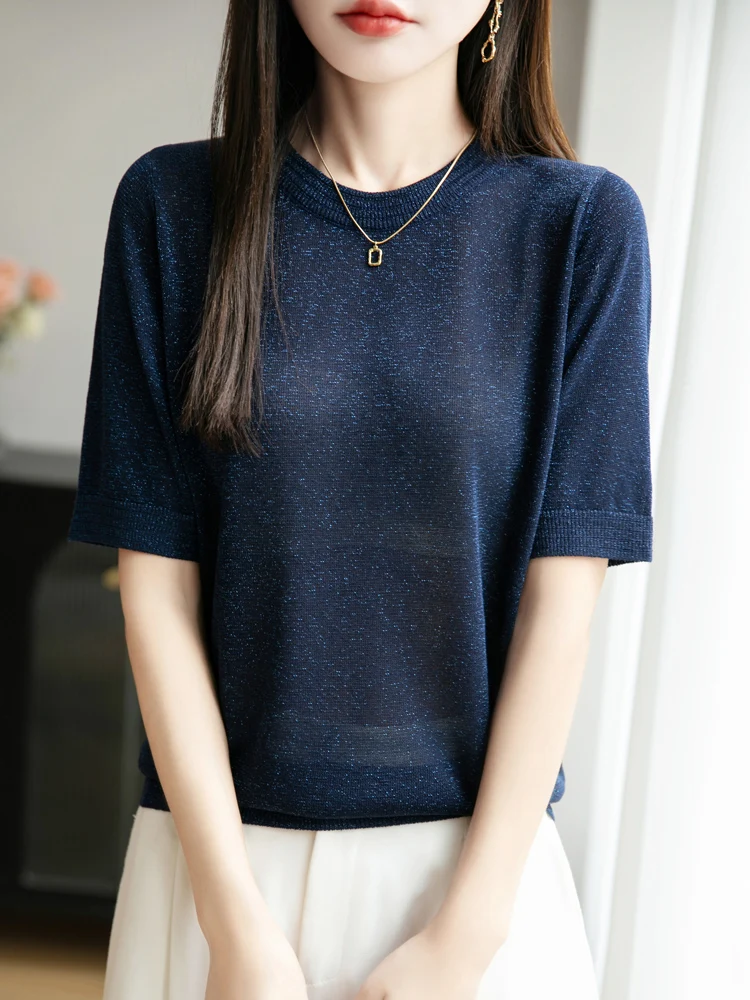 

25New Summer Short Sleeve T-Shirt O-Neck Solid Color T-Shirt Women's High Grade T-Shirt Fashion Comfortable Leisure T-Shirt Tops