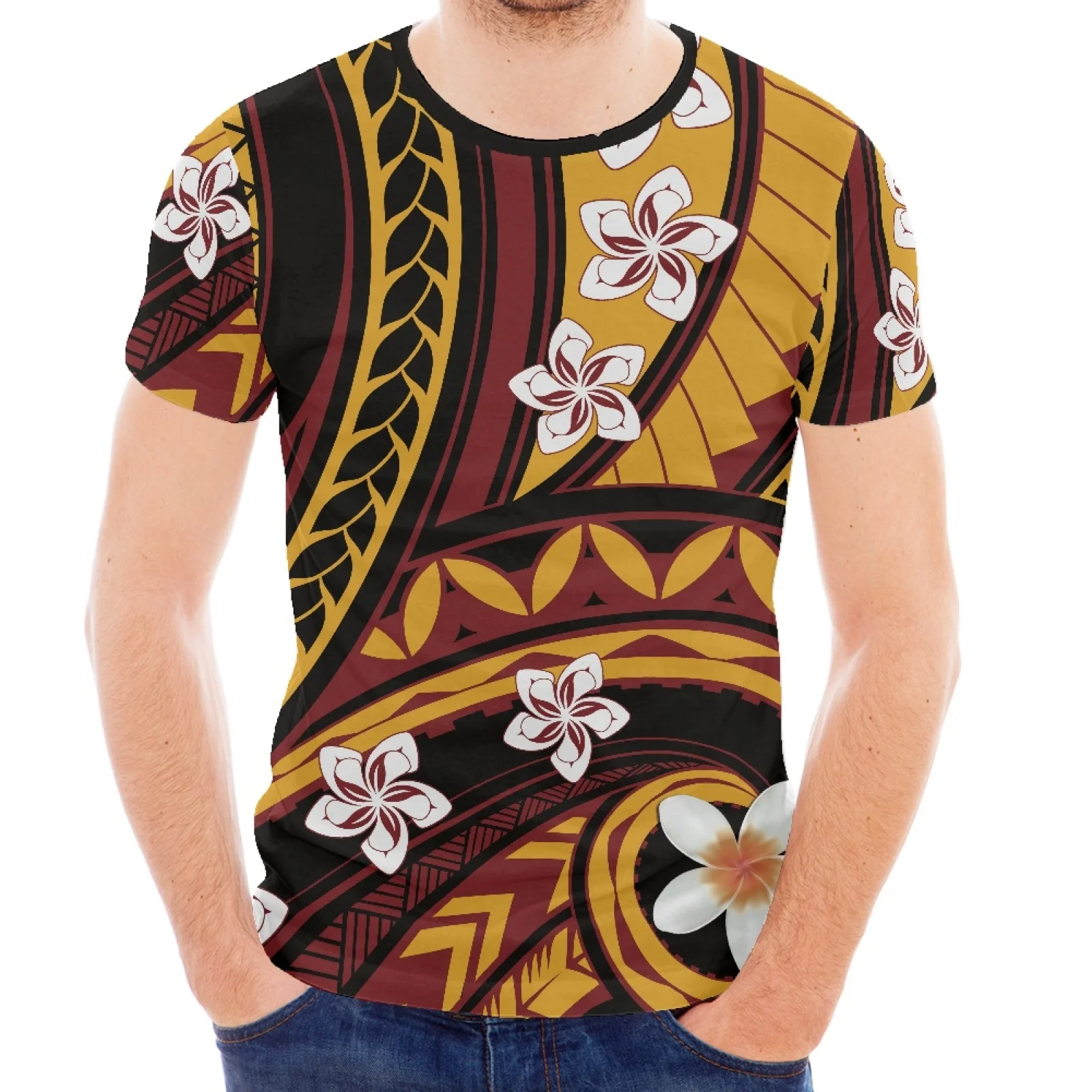 

Новая повседневная облегающая футболка В Гавайском полинезийском стиле с цветочным принтом татуировок и круглым вырезом с коротким рукавом для мужчин и женщин, весна/лето