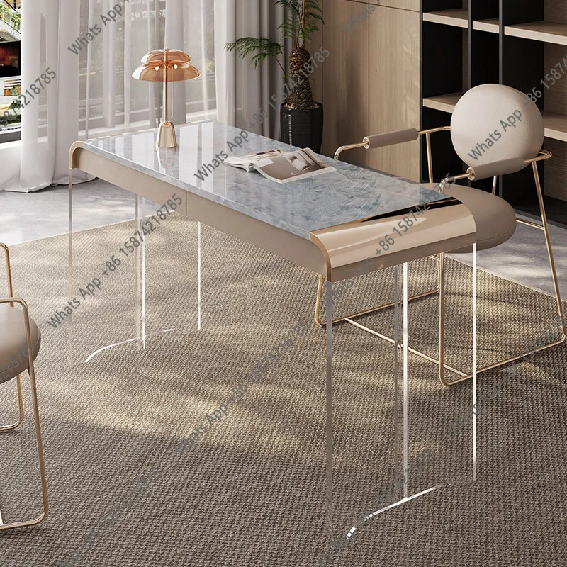 Mn Acrylic Desk Natural Marble Blue Ice Jade Countertop Suspended Luxury Stone Computer Desk