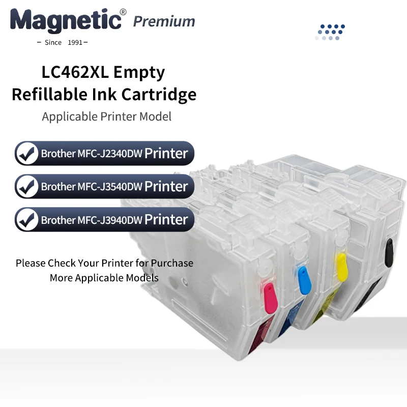 

LC462XL Empty Refillable Ink Cartridge With Chip for Brother MFC-J2340DW MFC-J3540DW MFC-J3940DW Printer With Disposable Chip