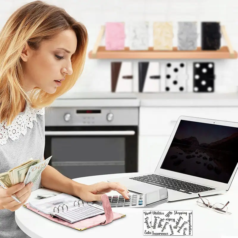 PU หนัง Budget Binder เงินสดซองกระเป๋าซิปขนาดเล็กภาษาฝรั่งเศสคํา Budget POUCH Binder สําหรับประหยัดเงิน A6 Planner Organizer