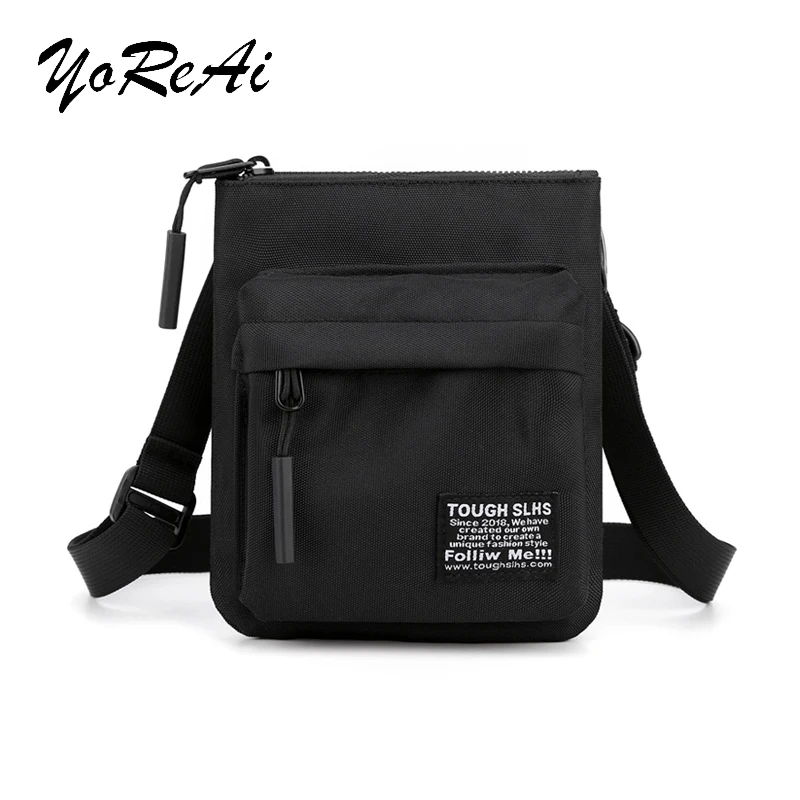 YoReAi Men's Lightweight Black Messenger Bag College Students Korean Style Mini Shoulder Bags Waterproof Wallet Storage Pouch