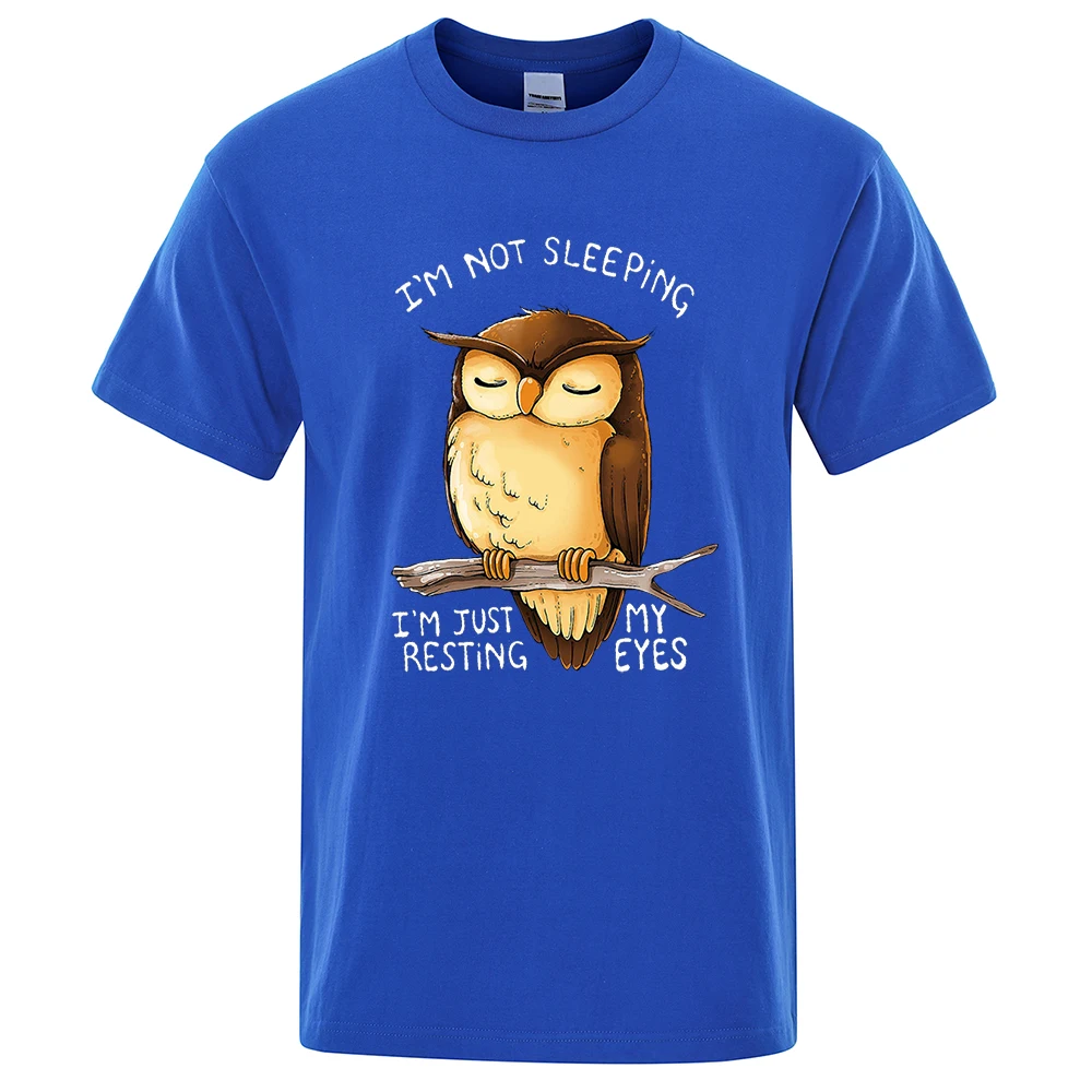 I\'M Just Resting My Eyes Owl Cartoons Print Mens Street Clothing Breathable Oversized T-Shirts Brand Tops Cotton Casual T Shirt