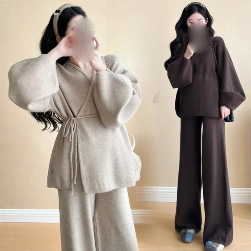 2026 Pregnant Women's Long Sleeve Knitted Top Pants Clothing Set Maternity Pants Sweater 2-piece Set Maternity Clothing SetLJ354 - view 4