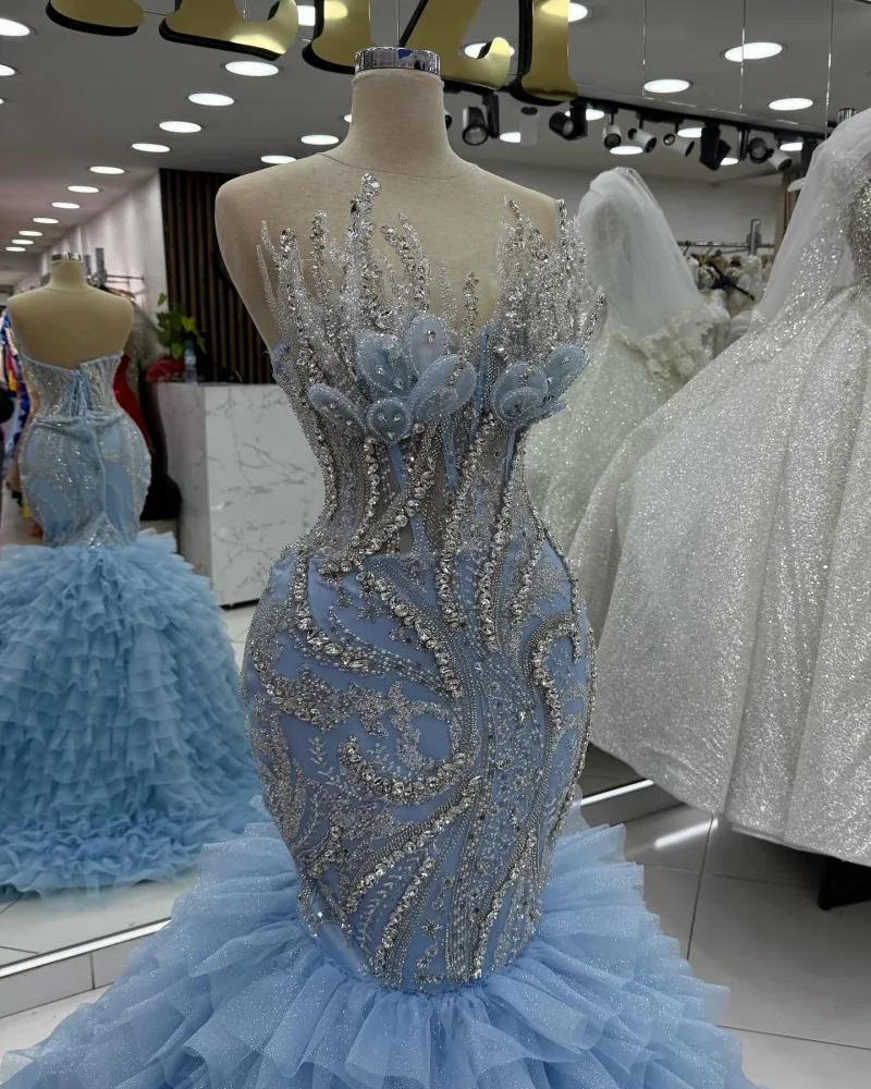 Cara Alan Lichtblauwe Avondjurken Voor Vrouwen Zeemeermin Celebrity Prom Dress 2025, Crystal Sequin Party Jurken Aangepast