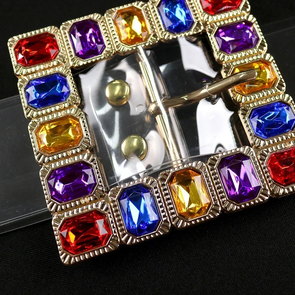 2024 Fashion Ladies Transparent Wide Belt Colorful Diamond Pin Buckle Dress Decoration Belts for Women Luxury Large Size 125CM