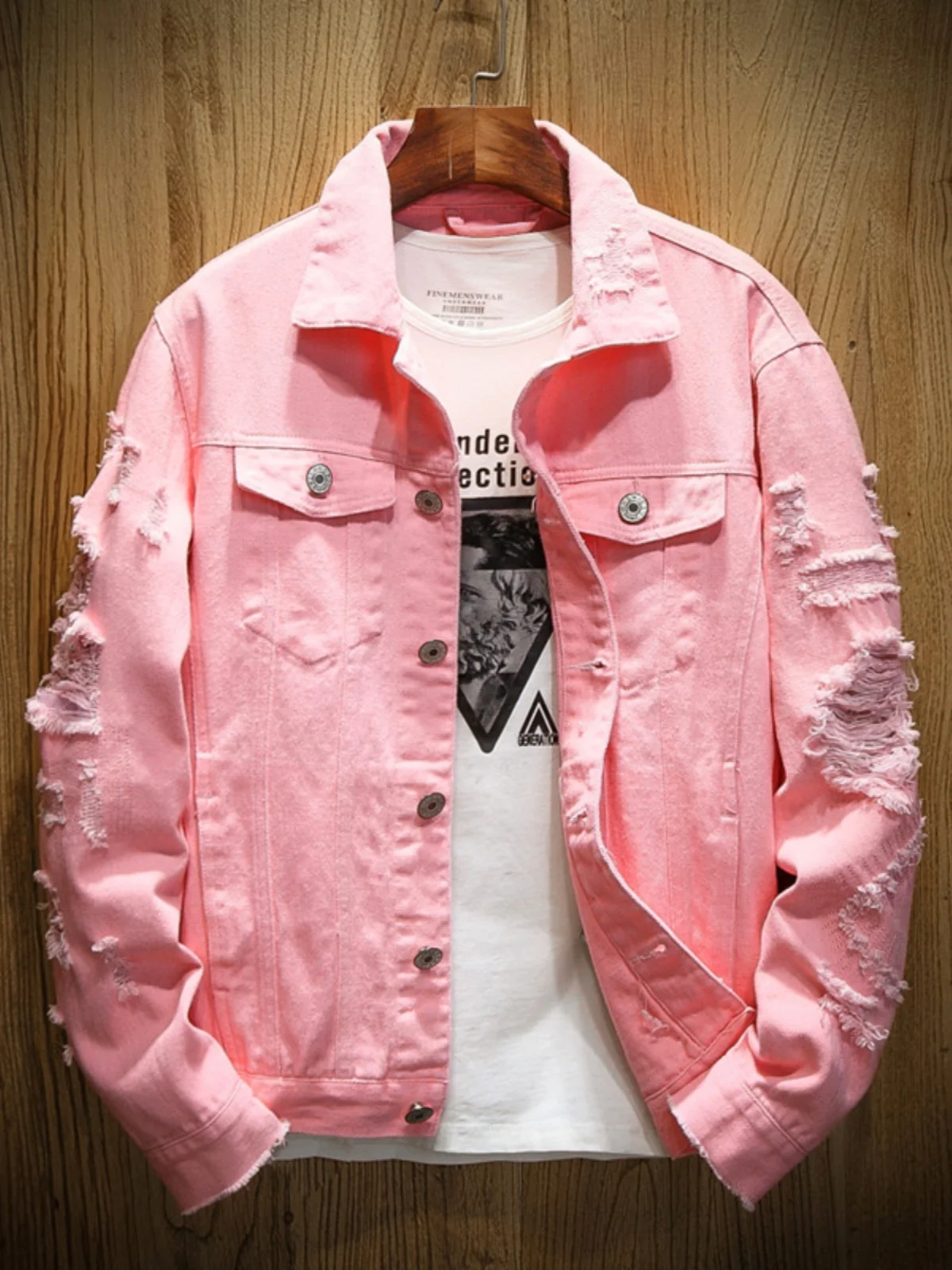 

Pink Denim Jaet Men's Vintage Workwear Sle Spring Autumn Winter Casual Outerwear Faionable Youth Loose Fit Coat