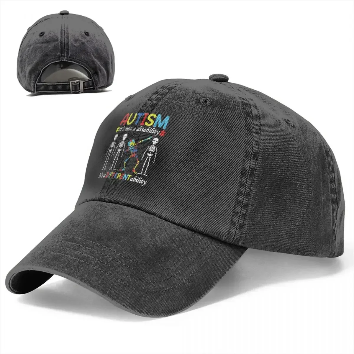 Autism Skeleton Dabbing Baseball Caps  Distressed Denem Sun Cap It's A Different Ability Awareness Outdoor Summer Caps Hat