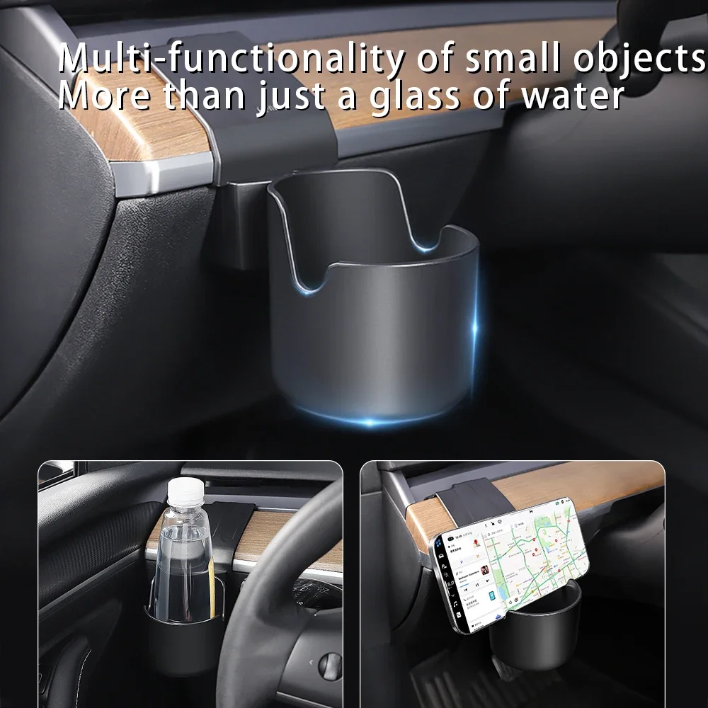 Herval For Tesla Model 3/Y Dashboard Water Cup Holder Instrument Panel Organizer Dashboard Left Storage Box Accessories