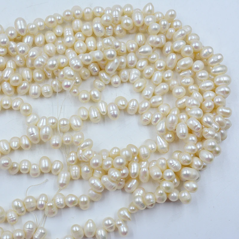 

10 shares. 7-8mm Natural white freshwater pearls. Punch holes in the head. Loose bead 15"