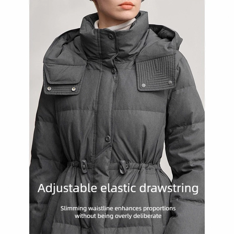 AMII Piumino 2025 Inverno Nuovo Casual Caldo Colore Solido Con Cappuccio Dritto Lungo Imbottiture Cappotto Cerniera Maniche Lunghe Top da Donna 12544149