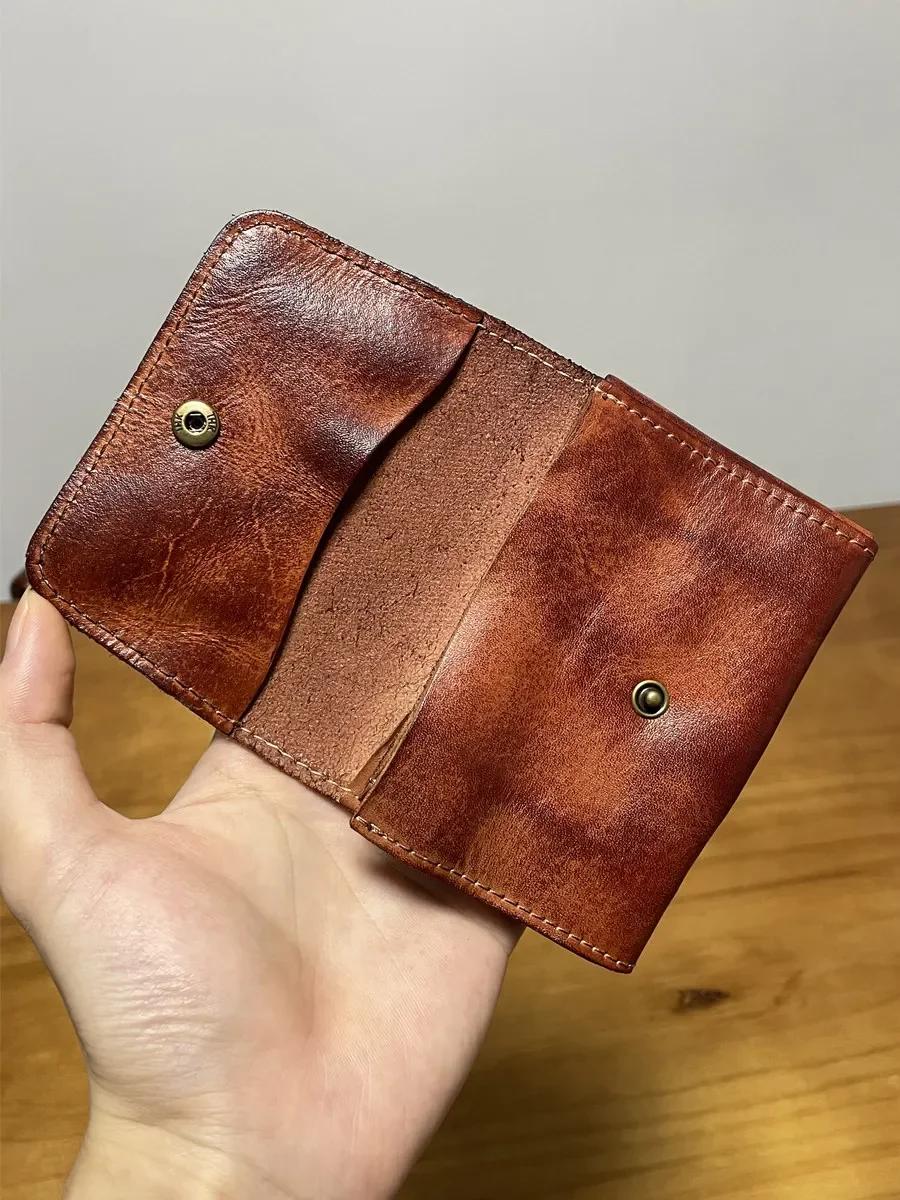 Vegetable tanned first-layer cowhide men's short change purse