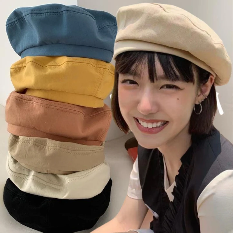 Cotton Berets Solid Vintage Spring Summer French Octagonal Forward Peaked Hats Painter Hat Street Military Beret Women Girl Caps