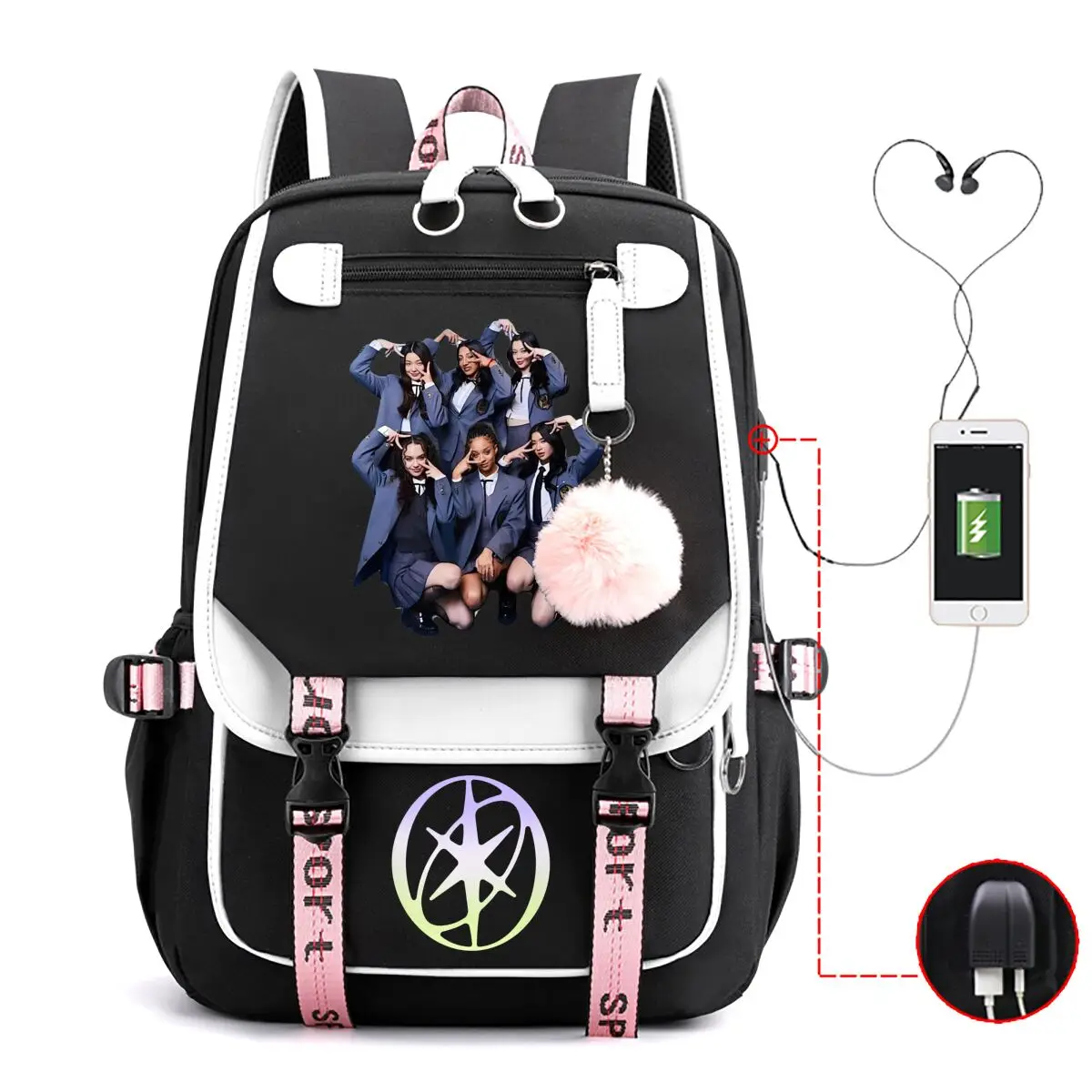 Trendy Katseye School Bags for Students Girls Large Capacity Travel Book Bag Usb Charging Laptop Backpack Children Backpacks