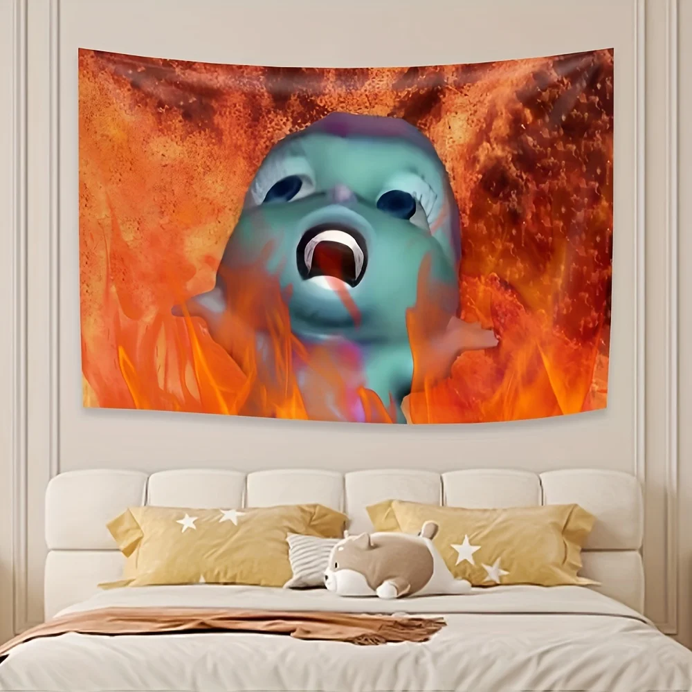 Flame Spirit Tapestry: Fiery Fantasy Art for a Dramatic Bedroom Decor